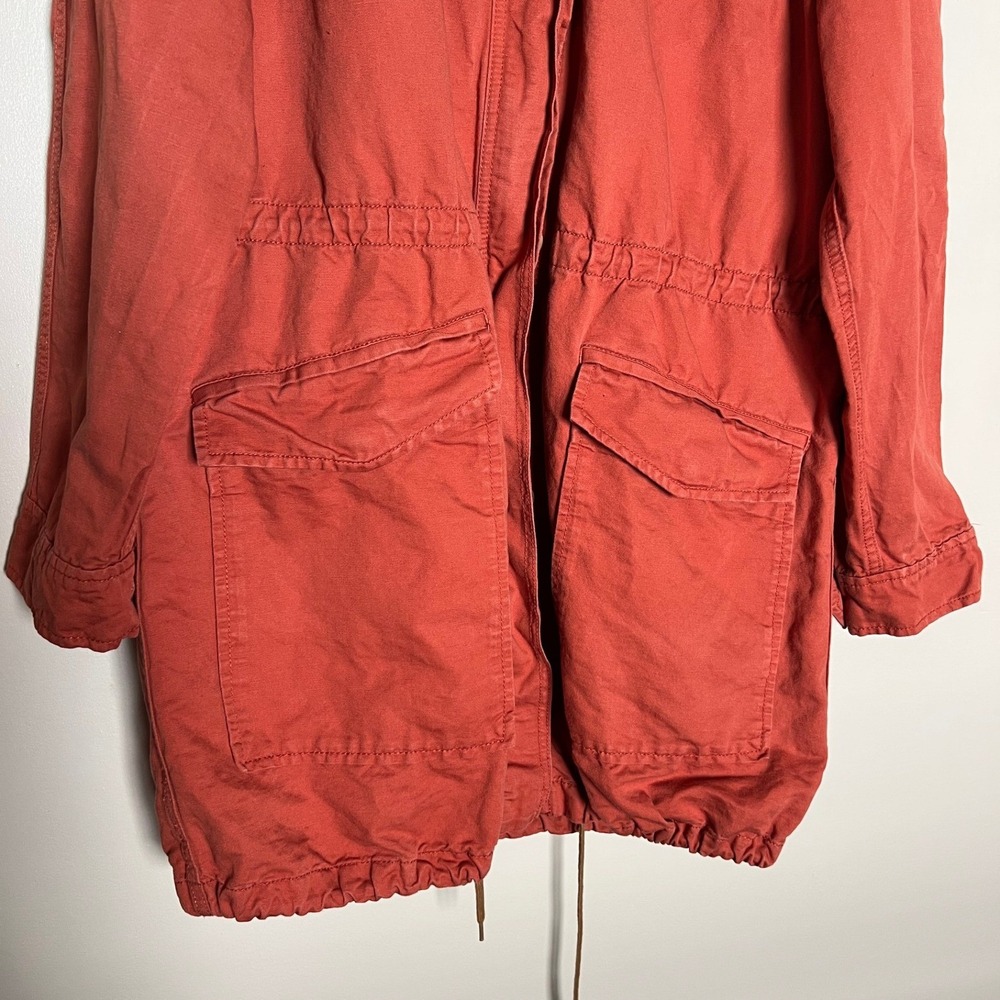 LOFT Ann Taylor Burnt Orange Linen Cotton Utility Parka Hooded Jacket Womens L - Picture 4 of 9